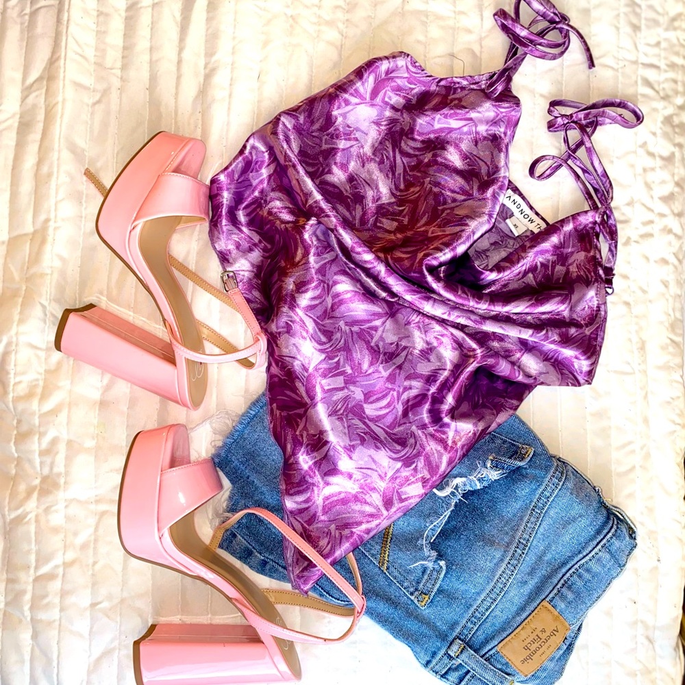 Purple silk shirt.